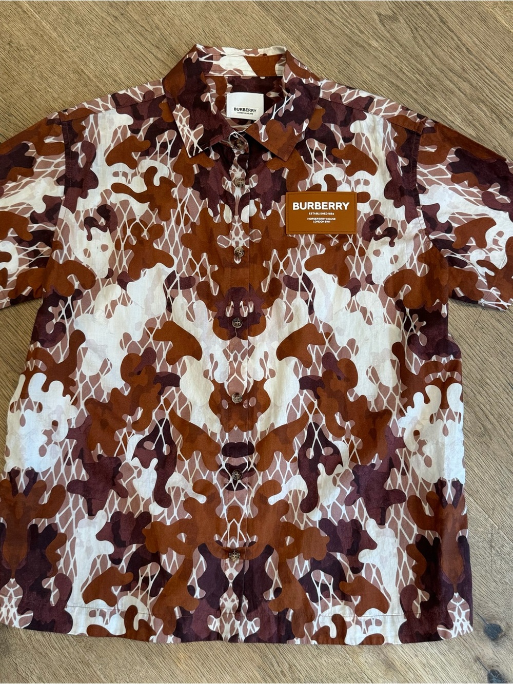 Burberry boys Brown rust Camouflage Short-Sleeve Shirt NWOT